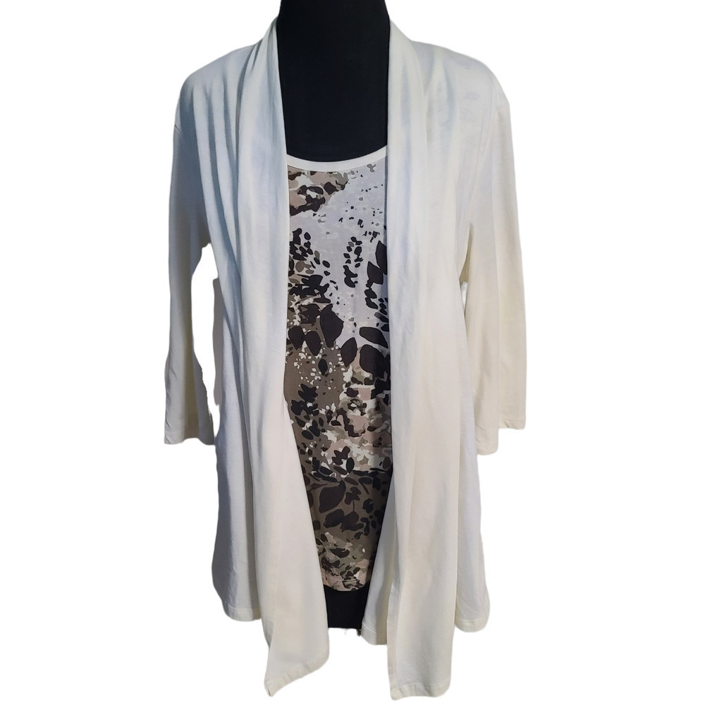 Blair 2-in-1 Waterfall Top color brown , creme 3/4 sleeve sz L